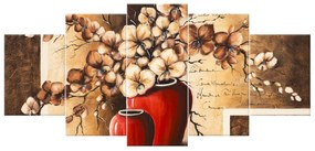 Gario Ručne maľovaný obraz Orchidei v červenej váze - 5 dielny Rozmery: 150 x 70 cm