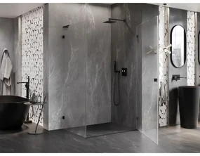 Mexen Lunar-B L pravý výklopný sprchový kút 90 x 80 cm, číre sklo, čierna matná, 832L-090-080-66-00-P