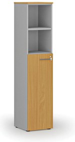 Kombinovaná kancelárska skriňa PRIMO GRAY, dvere na 3 poschodia, 400 x 420 x 1781 mm, sivá/buk