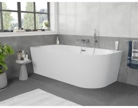 Mexen Silo, rohová voľne stojaca ryhovaná vaňa, ľavá, 150 x 75 cm, biela lesklá, 52891507500L-SS