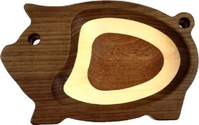 AMADEA Drevená miska mozaika v tvare ošípanej, masívne drevo, 3 druhy drevín, rozmer 20x12,50x2,50 cm