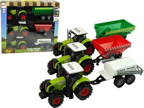 LEAN Toys Sada troch traktorov s prívesmi a postrekovačom, farma