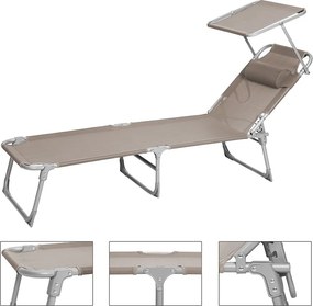 Záhradné lehátko LAGUNA s nastaviteľnou clonou, 193x53x29cm, hnedošedá (taupe) SongmicsHome