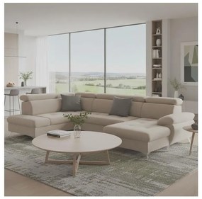 Rozkladacia rohová sedačka do U CATANIA ľavá s úložným priestorom béžová