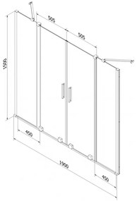 Mexen Velar Duo, vaňová zástena 2-krídlová s posuvnými dverami 190 x 150 cm, 8mm číre sklo, zlatý matný profil, 896-190-000-02-55