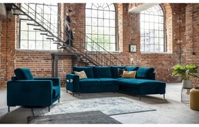 Tyrkysová zamatová rozkladacia rohová pohovka (pravý roh) Lofty Lilly – Miuform