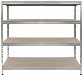 Bezskrutkový kovový regál RIVET, 180x180x60 cm, 4x HDF polica, zinok