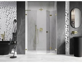 Mexen Lunar-F, L pravé skladacie sprchové dvere 145 cm, číre sklo, zlatý profil, 836SL-145-050-50-00-P