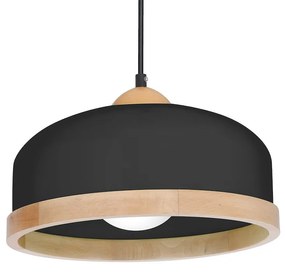 Závesné svietidlo Studio, 1x drevené/čierne kovové tienidlo, (fi 32cm), b/br