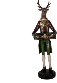 Hnedá veľká dekorácia jeleň Deer s truhlou - 32*31*96 cm