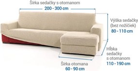Super strečové poťahy NIAGARA smotanová sedačka s otomanom vpravo (š. 200 - 300 cm)