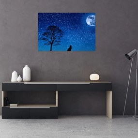 Obraz vlka vyjúci na mesiac (90x60 cm)