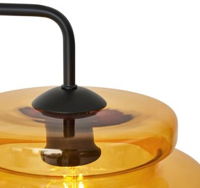 Retro stojacia lampa čierna s oranžovým sklom - Denise