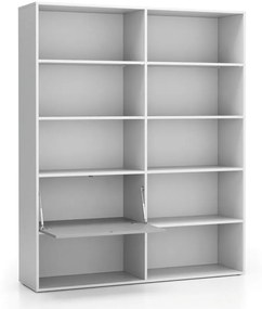 PLAN Široký kancelársky policový regál LAYERS, 1 box, 1582 x 400 x 1905, biela / sivá