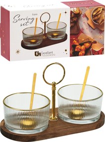Servírovací set 2 ks misek na tácku ACCACIA zlatá/hnědá
