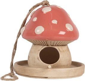 Závesné keramické vtáčie krmítko – Rozprávková muchotrávka - Ø 13*13 cm