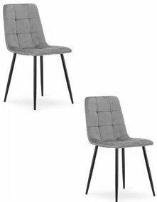 Set dvoch jedálenských stoličiek KARA zamatové svetlosivé / čierne nohy (2ks)
