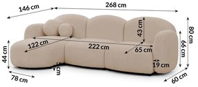 Svetlohnedá rohová pohovka z textílie buklé (ľavý roh/s leňoškou) Orbit – Ropez