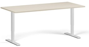 Výškovo nastaviteľný stôl, 180x80 cm, 2 motory, biela podnož, breza