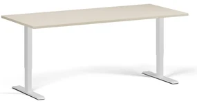 Výškovo nastaviteľný stôl, 180x80 cm, 2 motory, biela podnož, breza