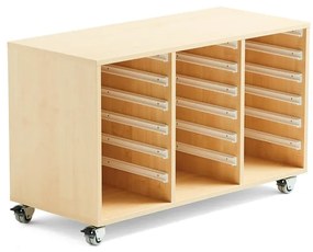 Drevená skrinka na plastové boxy IDA, 3 sekcie, 1020x450x635 mm, breza