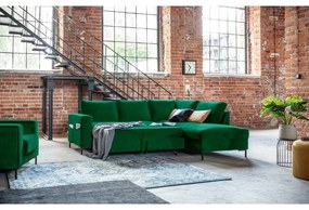 Tmavozelená zamatová rozkladacia rohová pohovka (pravý roh) Lofty Lilly – Miuform