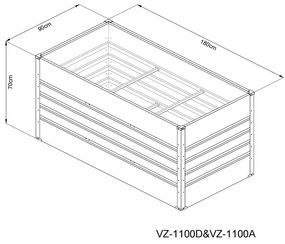 Vyvýšený záhradný záhon BestBerg VZ-1100D / 1100 l / 180 x 90 x 70 cm / červené drevo