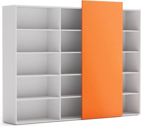 Kancelársky regál s posuvným panelom BLOCK, 2390 x 400 x 1748, oranžová