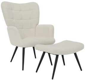 Kreslo s podnožou, biela Velvet látka/čierna, HABEN