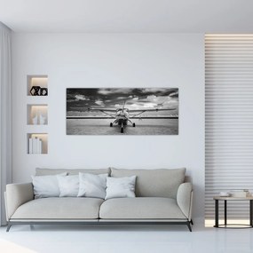 Obraz - Lietadlo čiernobiele (120x50 cm)