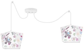 Detské závesné svietidlo Diamond Spider, 2x biele textilné tienidlo so vzorom