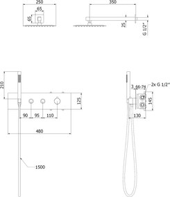 Mexen Azul, podomietková sprchová súprava, čierna matná, 7629-03-70