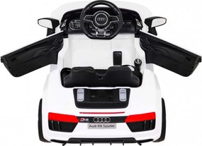 Ramiz Elektrické autíčko Audi R8 pre deti biele + diaľkové ovládanie + EVA + plynulý štart + MP3 LED