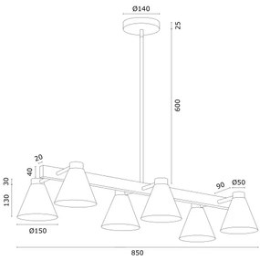 Argon 2552 - Luster na tyči AVALONE 6xE27/15W/230V čierna/zlatá
