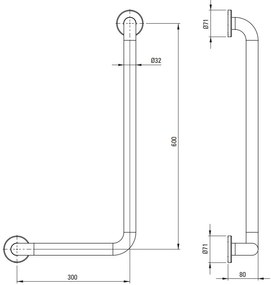 Deante Deante, nástenný držiak 371x671 mm, pravý, chrómová, DEA-NIL_0P1D