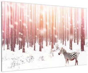 Obraz - Zebra v zasneženom lese (90x60 cm)