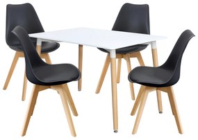 Jedálenský stôl 120x80 UNO biely + 4 stoličky QUATRO čierne