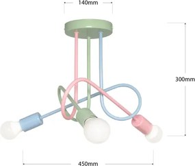 Prisadený luster OXFORD 3xE27/15W/230V zelená/ružová/modrá