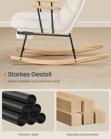 Hojdacie kreslo, plyšová látka, 4-polohové nastaviteľné, do 160 kg, krémovo biela farba