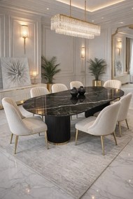 OVÁLNY JEDÁLENSKÝ STÔL LEANDRO ČIERNY MRAMOR 180 x 90 cm