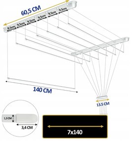 Erga Erga, stropný vešiak na sušenie bielizne 7x140 cm, biela, ERG-SEP-10SUSSUF1407P