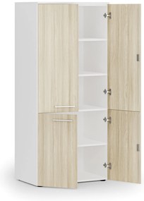 Kancelárska policová skriňa PRIMO WHITE, polené dvere, 800 x 500 x 1781 mm, biela/dub prírodná