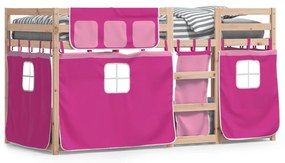 Poschodová posteľ so závesmi ružová 90x200 cm masívna borovica 3283894