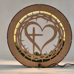 Stmievateľná LED lampa Srdce s krížom | JEZUE: HDF - Orech 20 cm 4780-115105 LED0609