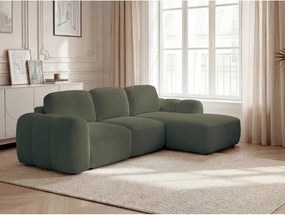 Zelená rozkladacia/s úložným priestorom rohová pohovka z textílie buklé (pravý roh/s leňoškou) Montaigne – Bobochic Paris