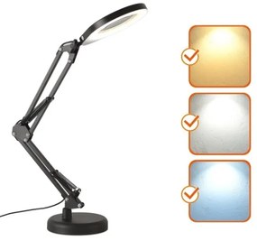 LED Stm. stolná lampa s lupou 2v1 AURIQ LOUPE LED/10W/5V 3000/4000/6500K čierna