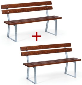 Parková lavička STANDARD s operadlom 1+1 ZADARMO, zinková, 1500 mm, mahagón tmavý