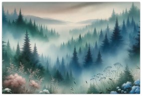 Obraz - Lesná krajina s hmlou (90x60 cm)