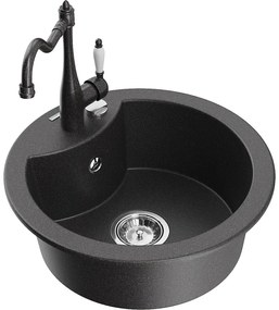 Mexen Diego, granitový drez 488x488x167 mm, 1-komorový a drezová batéria Carla, čierna škvrnitá, 6512-76-670700-76