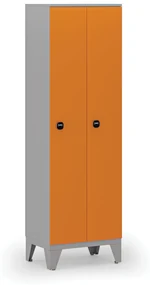 Drevená šatníková skrinka, 2 oddiely, 1910 x 600 x 400 mm, RFID zámok, sivá / oranžová